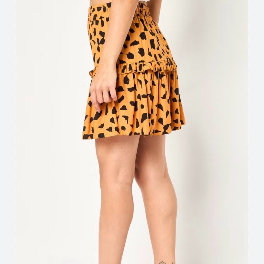 Main Strip Mustard & Black Animal-Print Ruffle Mini Skirt